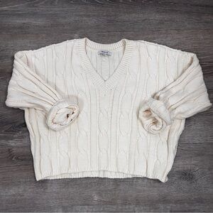 NWOT Madewell Cable-Knit V-Neck Crop Sweater Cream Size XL